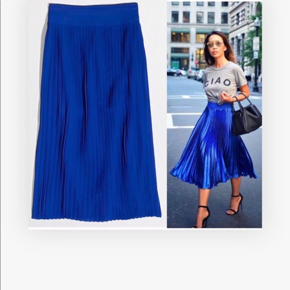 J.Crew cobalt midi pleated skirt